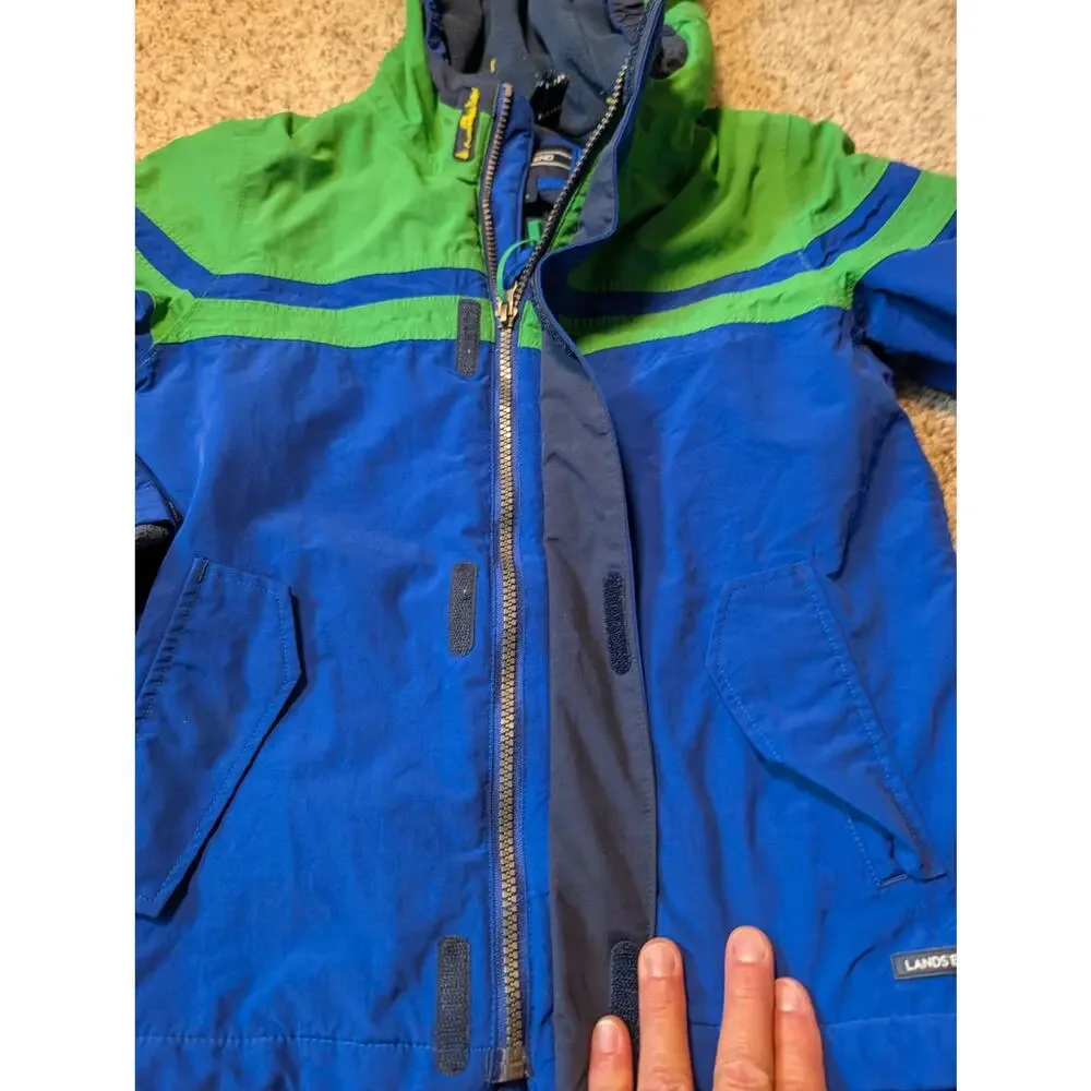 Lands' End Boys Blue Green Hooded Ski Jacket Waterproof Coat Grow-A-Longs F17